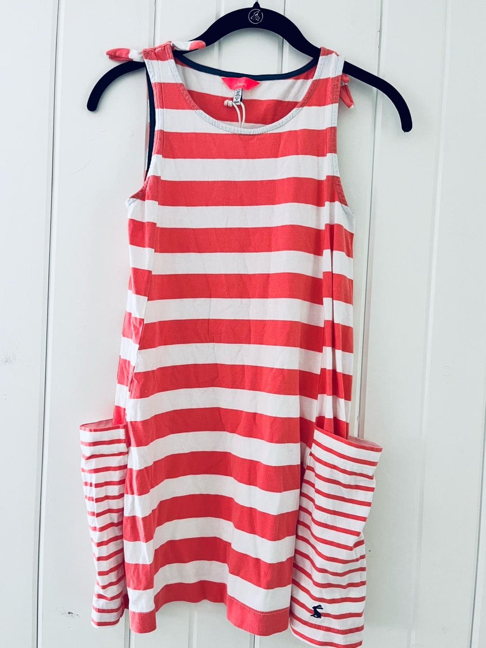 Joules Coral and White Striped Pocket Dress, Sz 11-12yrs